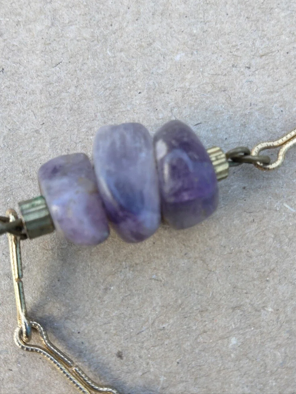 Vintage Gold Color Chain Necklace with Purple Amethyst Bead Accents